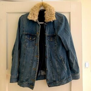 Sea NY sea New York denim Jean chore coat jacket shearling collar S Small